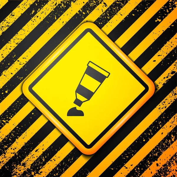 Schwarze Tube mit Farbpalette Symbol isoliert auf gelbem Hintergrund. Warnzeichen. Vektor — Stockvektor