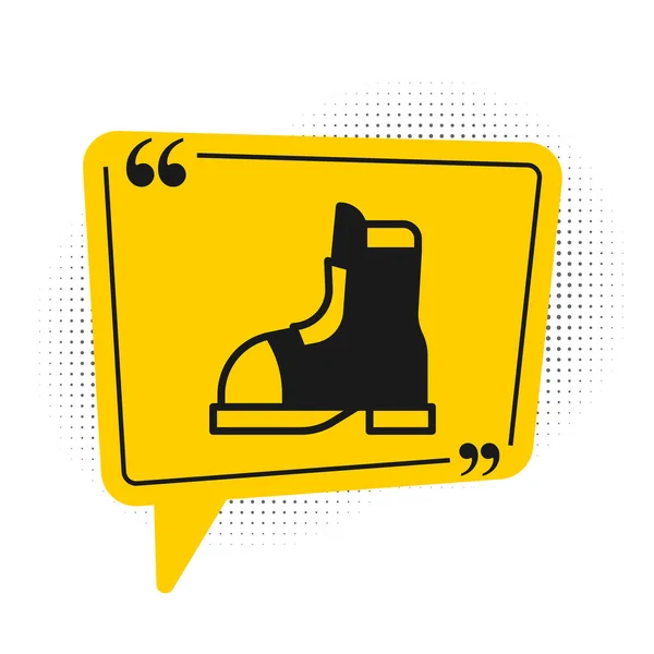 Negro Hunter botas icono aislado sobre fondo blanco. Símbolo amarillo de burbuja. Vector — Archivo Imágenes Vectoriales