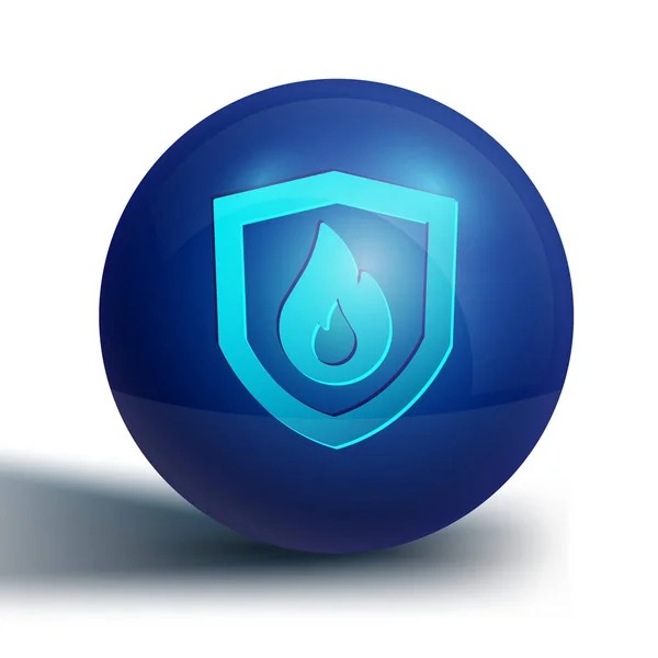 Icono de escudo de protección de fuego azul aislado sobre fondo blanco. Concepto de seguro. Seguridad, seguridad, protección, concepto de protección. Botón círculo azul. Vector — Vector de stock