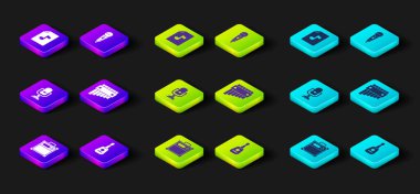 Gitar yükselticisini, mikrofonu, Pan flütünü ve nota simgesiyle müzik kitabını ayarla. Vektör