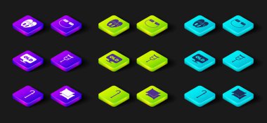 Baston bastonu, yastık, huzurevi koltuk değneği, koltuk değneği, gözlük ve terlik ikonu. Vektör