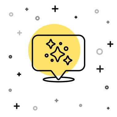 Siyah çizgi ev temizlik hizmeti konsepti simgesi beyaz arkaplanda izole edildi. Bina ve ev. Rastgele dinamik şekiller. Vektör