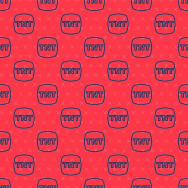 Mavi hat dinamit bomba çubuğu ikonu kırmızı arka planda izole edilmiş pürüzsüz desen. Saatli bomba - patlama tehlikesi kavramı. Vektör