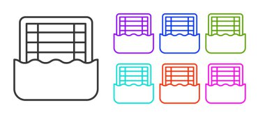 Siyah çizgi su topu ikonu beyaz arkaplanda izole edilmiş. Simgeleri renklendirin. Vektör