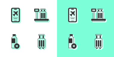 Bavul, biletsiz mobil, su şişesi ve bavul simgesi yok. Vektör