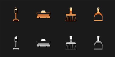 Elektrikli süpürgeyi, temizlik fırçasını, süpürgeyi ve faraş simgesini ayarla. Vektör