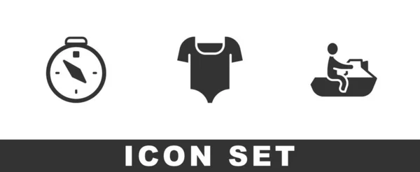 Set Compass, Swimsuit, and Jet ski icon. Vector — 스톡 벡터