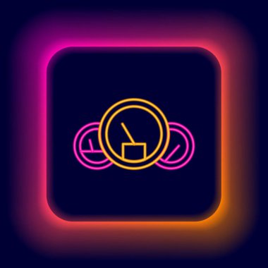 Parlayan neon çizgi hız göstergesi simgesi siyah arkaplanda izole edildi. Renkli taslak konsepti. Vektör