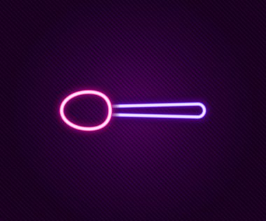 Parlayan neon hattı kaşık simgesi siyah arkaplanda izole edildi. Mutfak aletleri. Çatal bıçak seti. Renkli taslak konsepti. Vektör