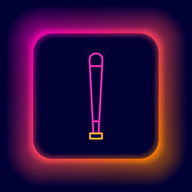 Parlayan neon hattı beyzbol sopası simgesi siyah arkaplanda izole edildi. Spor malzemeleri. Renkli taslak konsepti. Vektör