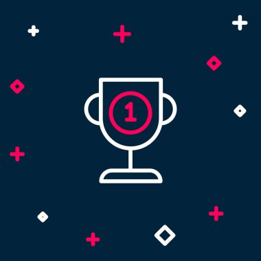 Hat Ödülü kupa simgesi mavi arkaplanda izole edildi. Galibiyet ödülü sembolü. Şampiyonluk ya da yarışma kupası. Spor başarısı işareti. Renkli taslak konsepti. Vektör