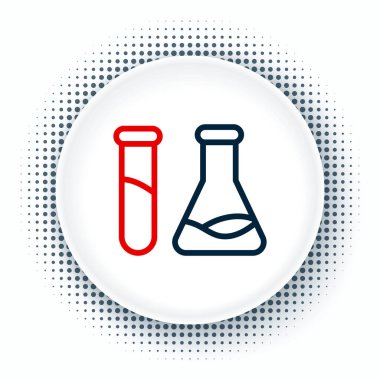 Çizgi Test tüpü ve matarası. Beyaz arka planda izole edilmiş kimyasal laboratuvar test ikonu. Laboratuvar cam levhası. Renkli taslak konsepti. Vektör