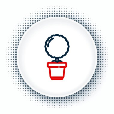 Beyaz arkaplanda tencere simgesinde çizgi çiçeği izole edildi. Tencerede yetişen bir bitki. Saksı bitkisi işareti. Renkli taslak konsepti. Vektör