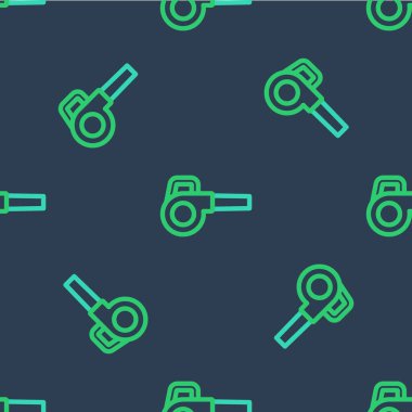 Çizgi Yaprak bahçe hava üfleyici ikonu mavi arka planda izole edilmiş pürüzsüz desen. Vektör