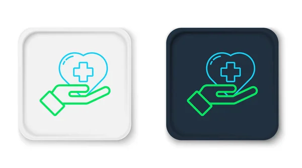 Line Heart avec une icône en croix isolée sur fond blanc. Premiers secours. Santé, médical et pharmacie signe. Concept de contour coloré. Vecteur — Image vectorielle