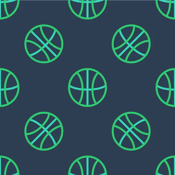 Ligne icône de balle de basket-ball isolé motif sans couture sur fond bleu. Symbole sportif. Vecteur — Image vectorielle