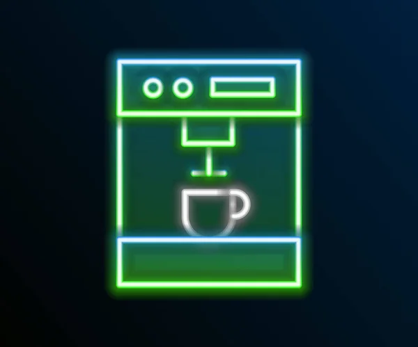 Brillante línea de neón icono de la máquina de café aislado sobre fondo negro. Concepto de esquema colorido. Vector — Archivo Imágenes Vectoriales