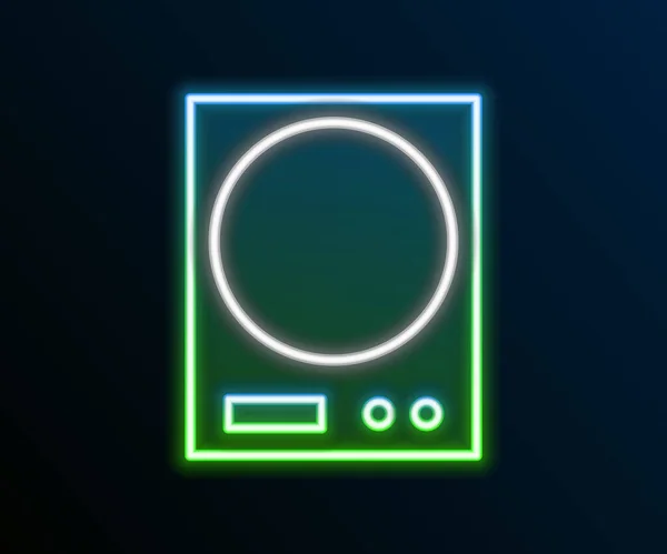 Leuchtende Neon-Linie Elektronische Waagen Symbol isoliert auf schwarzem Hintergrund. Gewichtsmessgeräte. Buntes Rahmenkonzept. Vektor — Stockvektor