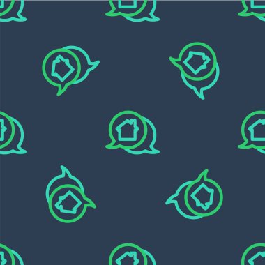 Konuşma baloncuğu ikonundaki Line Emlak mesaj evi mavi arka planda kusursuz desen izole etti. Vektör