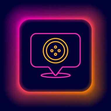 Parlayan neon hattı konumlandırma terzisi simgesi siyah arkaplanda izole edildi. Renkli taslak konsepti. Vektör