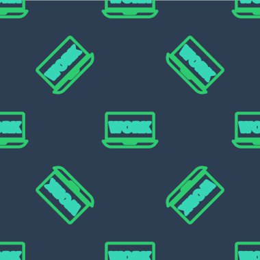 Metin çalışma simgesine sahip dizüstü bilgisayar mavi arkaplanda izole edilmiş pürüzsüz desen. Vektör