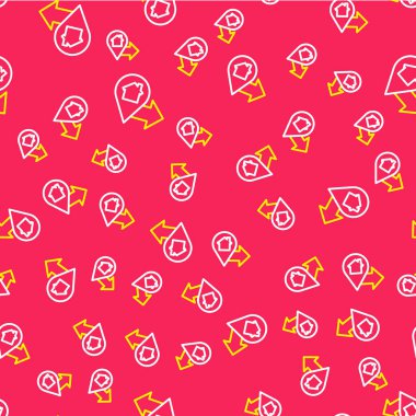 Kırmızı zemin üzerinde ev simgesi izole edilmiş çizgi haritası işaretçisi. Ev konumu belirleyici sembol. Vektör