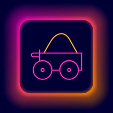 Siyah arka planda saman ikonu olan parlayan neon şeritli dört teker arabası. Renkli taslak konsepti. Vektör