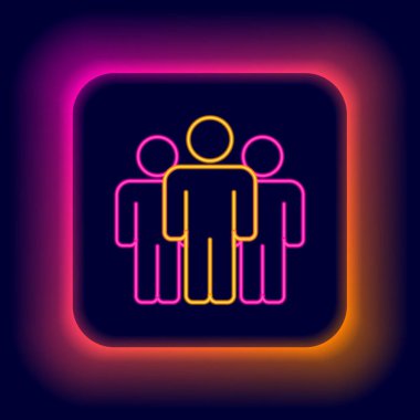 Parlayan neon hattı kullanıcı grubu simgesi siyah arkaplanda izole edildi. Bir grup insan ikonu. İş simgesi - kullanıcı profili simgesi. Renkli taslak konsepti. Vektör