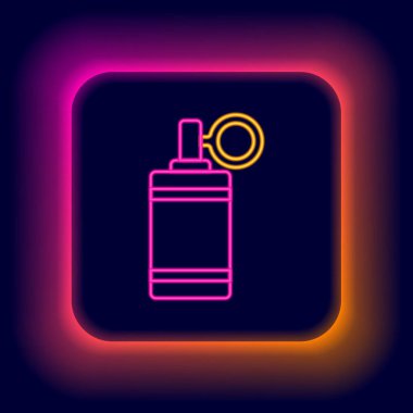 Parlayan neon hattı El bombası ikonu siyah arka planda izole edildi. Bomba patlaması. Renkli taslak konsepti. Vektör