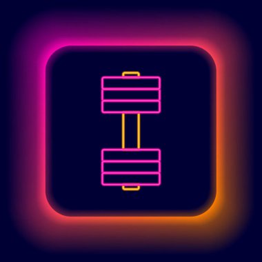 Parlayan neon hattı Dumbbell simgesi siyah arkaplanda izole edildi. Kas kaldırma ikonu, fitness halteri, spor aletleri, egzersiz yaban domuzu. Renkli taslak konsepti. Vektör