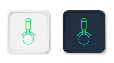 Line Pizza bıçak ikonu beyaz arka planda izole edildi. Pizza kesme tabelası. Çelik mutfak gereçleri. Renkli taslak konsepti. Vektör