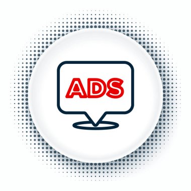 Satır Reklam simgesi beyaz arkaplanda izole edildi. Pazarlama ve tanıtım süreci kavramı. İlgili reklamlar. Sosyal medya reklamcılığı. Renkli taslak konsepti. Vektör