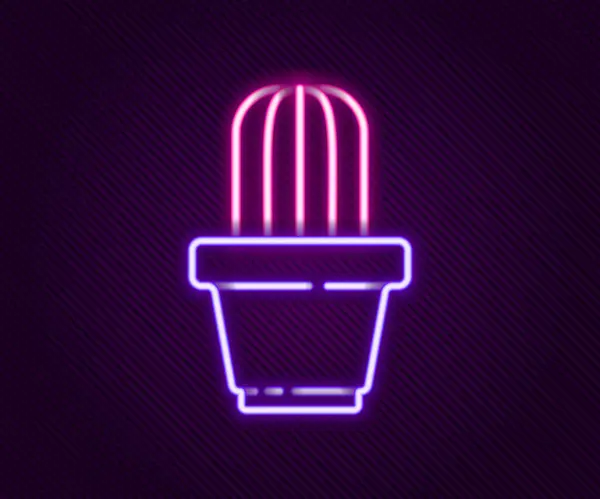 Glowing neon line Cactus and succulent in pot icon isolated on black background. Plant growing in a pot. Potted plant sign. Colorful outline concept. Vector — Stock Vector