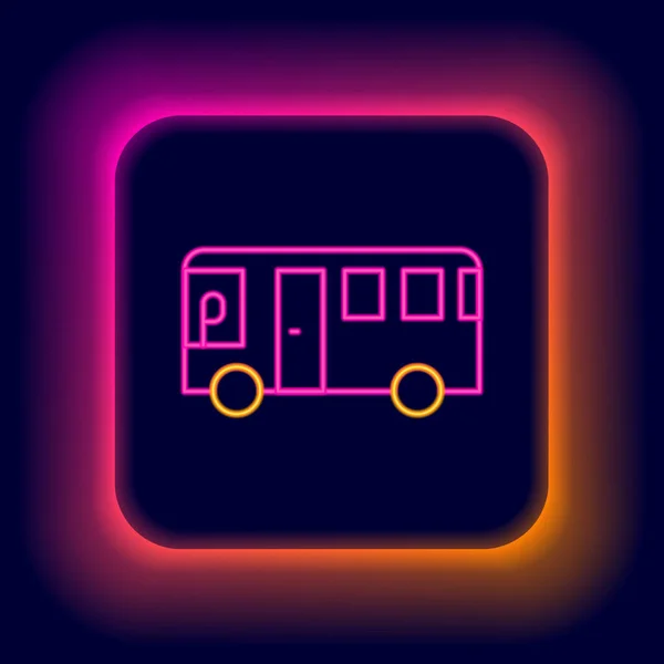 Φωτεινά νέον γραμμή Bus εικονίδιο απομονώνονται σε μαύρο φόντο. Σχέδιο μεταφοράς. Πινακίδα μεταφοράς με λεωφορείο. Τουρισμός ή σύμβολο δημόσιων οχημάτων. Πολύχρωμο περίγραμμα έννοια. Διάνυσμα — Διανυσματικό Αρχείο