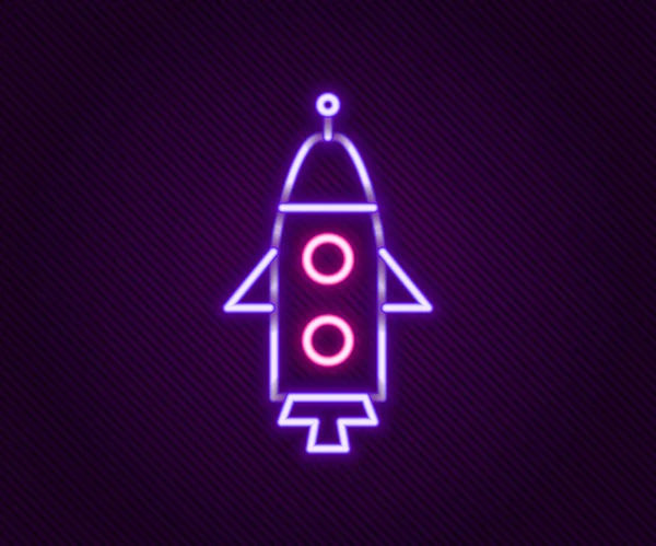 Gloeiende neon lijn Rocket schip pictogram geïsoleerd op zwarte achtergrond. Ruimtevaart. Kleurrijk concept. Vector — Stockvector