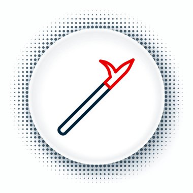 Beyaz arka planda izole edilmiş ahşap saplı çizgili metal mızrak direği. Mızrak, kazma, kanca elle söndürme aleti ve itfaiyeci için alet. Renkli taslak konsepti. Vektör