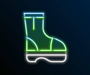 Parlayan neon çizme çizmesi simgesi siyah arkaplanda izole edildi. Renkli taslak konsepti. Vektör