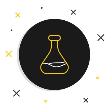 Beyaz arkaplanda çizgi test tüpü ve matara simgesi izole edildi. Kimyasal laboratuvar testi. Laboratuvar camları. Renkli taslak konsepti. Vektör