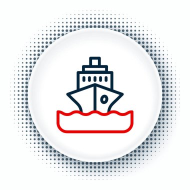 Line Cruise gemisi simgesi beyaz arkaplanda izole edildi. Seyahat turizmi deniz taşımacılığı. Yolcu gemisi, yolcu gemisi. Dünya çapında bir gezi. Renkli taslak konsepti. Vektör