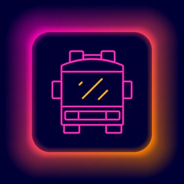 Parlayan neon hattı itfaiye aracı simgesi siyah arkaplanda izole edildi. İtfaiye. İtfaiyeciler acil durum aracı. Renkli taslak konsepti. Vektör