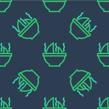 Hat köpekbalığı yüzgeci çorba ikonu mavi arka planda izole edilmiş pürüzsüz desen. Vektör