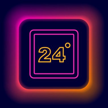 Parlayan neon hattı Termostat simgesi siyah arkaplanda izole edildi. Sıcaklık kontrolü. Renkli taslak konsepti. Vektör