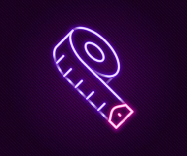 Parlayan neon hattı ölçüm şeridi simgesi siyah arkaplanda izole edildi. mezura. Renkli taslak konsepti. Vektör