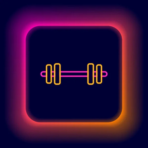 Ligne de néon lumineux icône Barbell isolé sur fond noir. Icône de levage musculaire, haltère de fitness, gymnase, équipement sportif, haltère d'exercice. Concept de contour coloré. Vecteur — Image vectorielle