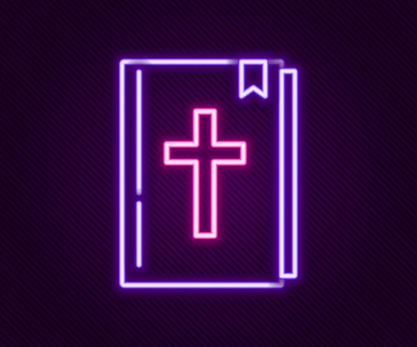 Glödande neon line heliga bibel bok ikon isolerad på svart bakgrund. Färgstarkt skisskoncept. Vektor — Stock vektor