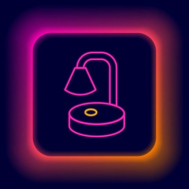 Parlayan neon çizgisi masa lambası simgesi siyah arkaplanda izole edildi. Masa lambası. Renkli taslak konsepti. Vektör