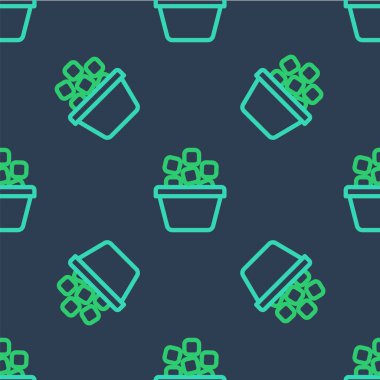 Buz küpleri simgesiyle dolu çizgi buz kovası mavi arka planda izole edilmiş pürüzsüz desen. Vektör