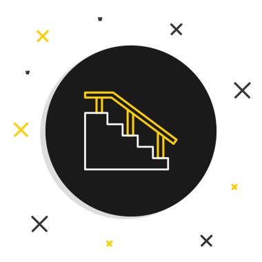 Beyaz arka planda demiryolu ikonu olan çizgi kaykayı merdivenleri. Renkli taslak konsepti. Vektör