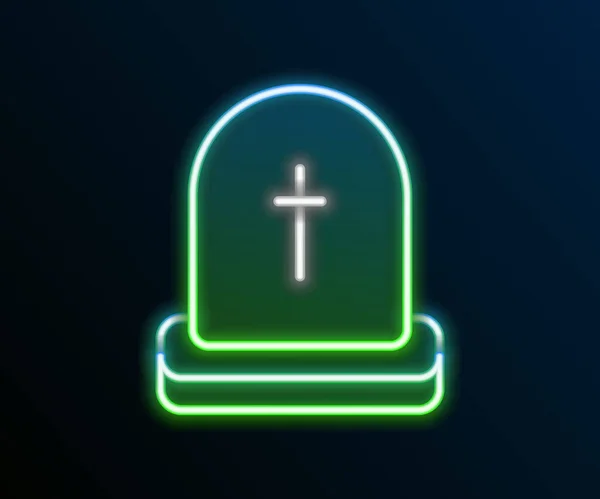 Glowing neon line Tombstone with RIP written on it icon isolated on black background. Grave icon. Happy Halloween party. Colorful outline concept. Vector — Stock Vector