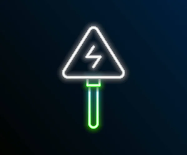 Glowing neon line High voltage sign icon isolated on black background. Danger symbol. Arrow in triangle. Warning icon. Colorful outline concept. Vector — Stock Vector